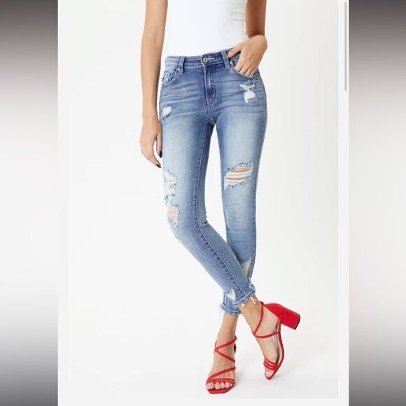 Medium Stone Washed Distressed Ankle Skinnies - Picture 1 of 15